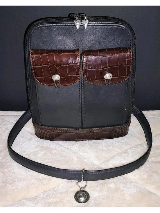 Brighton Handbags - BRIGHTON Leather Backpack Shoulder Bag Black Brown Great Bag Silver Charms